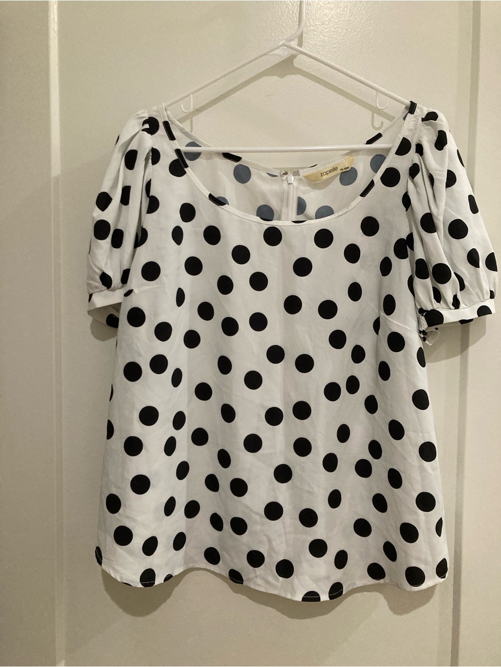 Polka Dot Puff Sleeve Top - White/Black